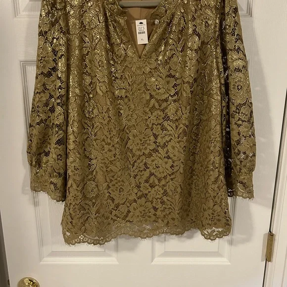 Talbots gold lace top, XL, NWT - Picture 4 of 12